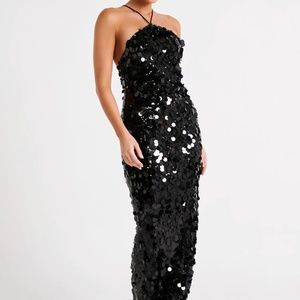 April Sequin Halter Maxi Dress NWT